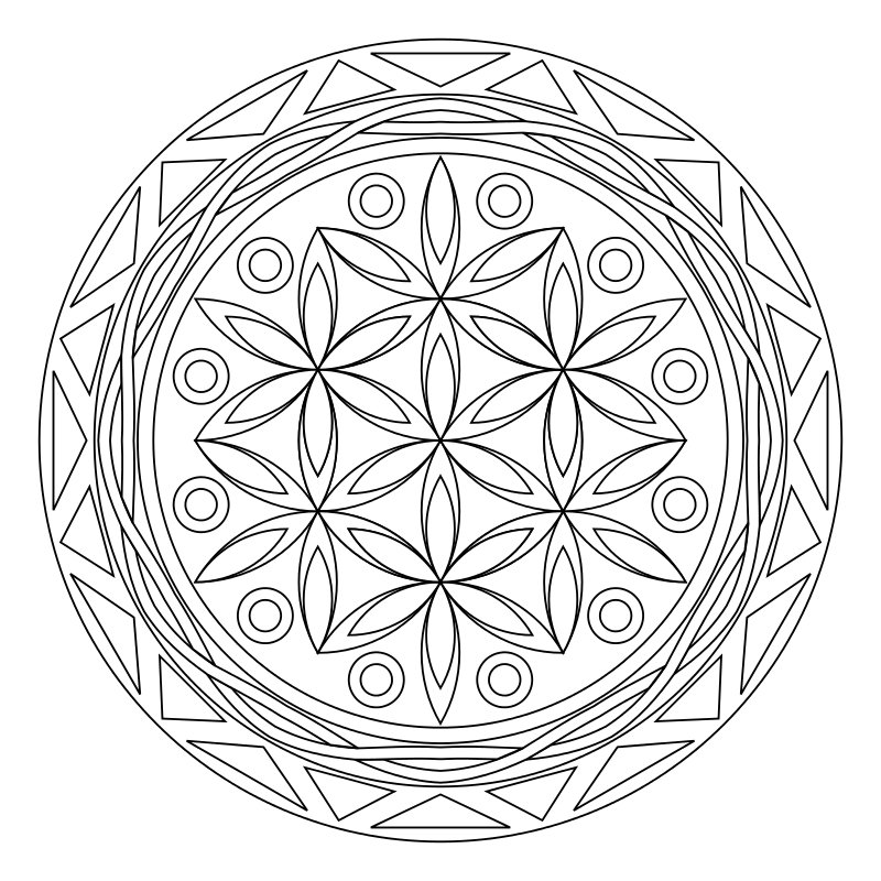 Mandala della vita Nr. 001 da colorare, disegno circolare a tratto nero pronto da stampare