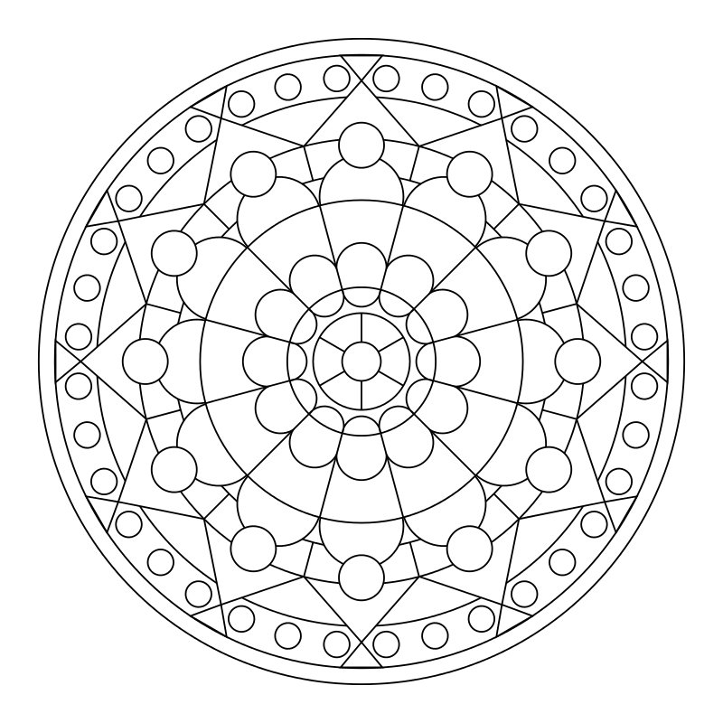 Mandala della vita Nr. 002 da colorare, motivo circolare in bianco e nero pronto da stampare