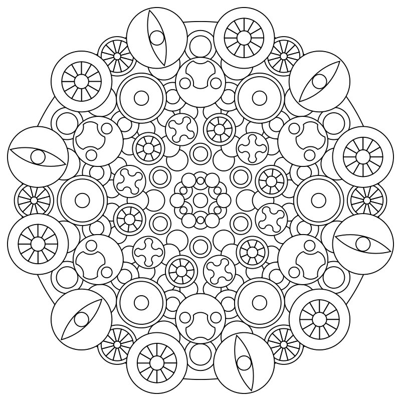 Mandala della vita Nr. 003 da colorare, cerchi concentrici che si aprono dal centro